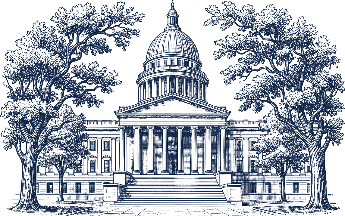 Engraved illustration of a state capitol building